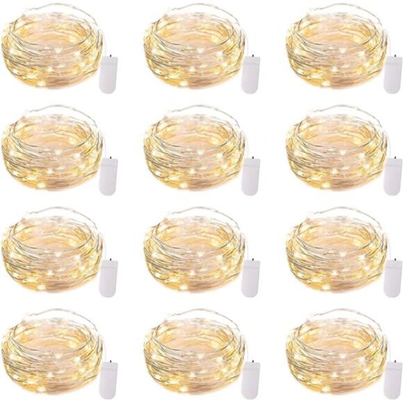 12‎ Pack LED Fairy Lights, 7ft 20LED, Battery Operated Silver Wire String Lights - Picture 1 of 7